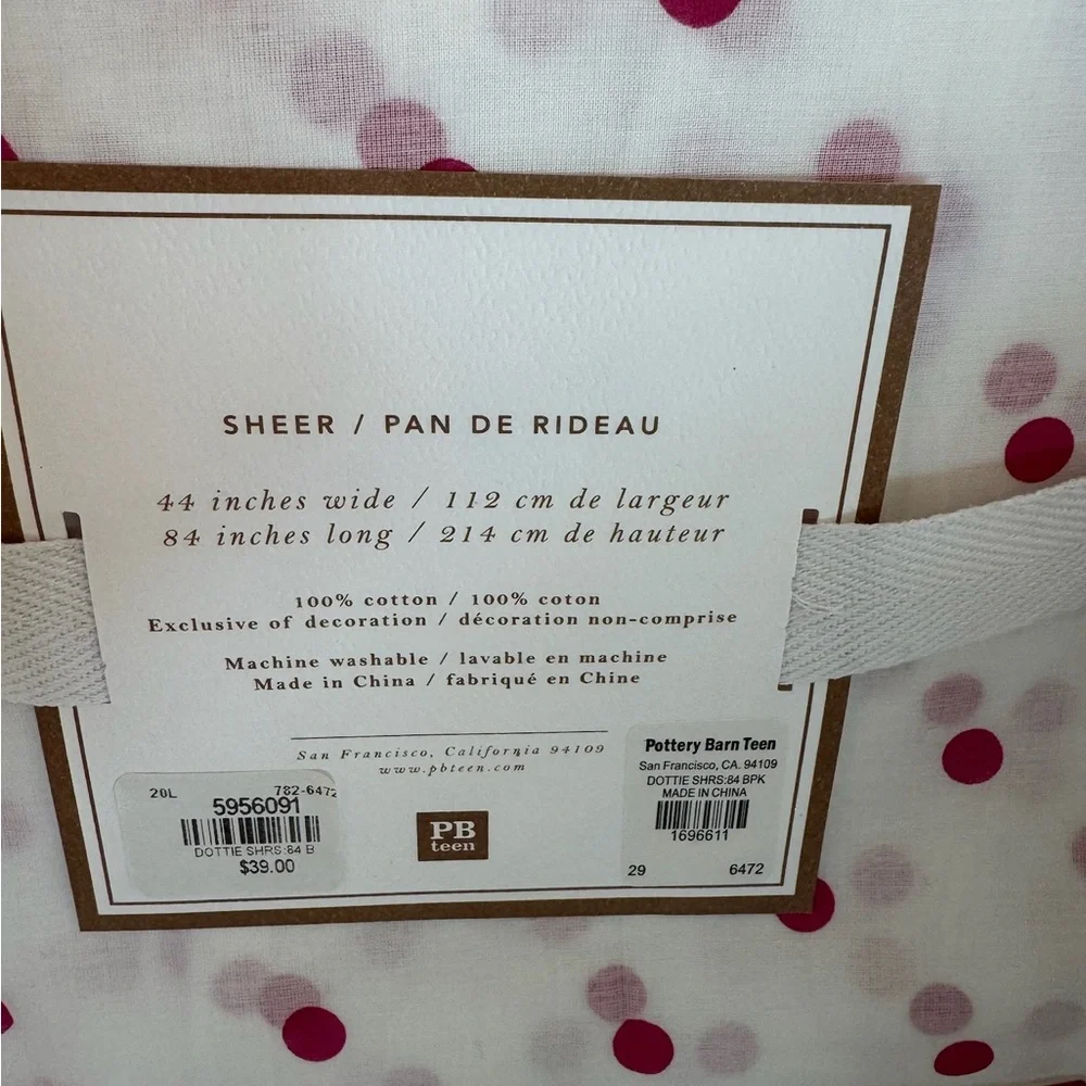 Pottery Barn Teen Dottie Sheer Curtain with Pink Polka Dots - Set of 2